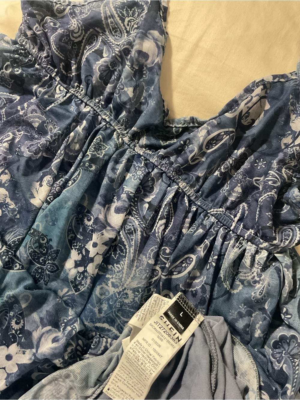 SHEIN Navy & Light Blue Paisley Tiered Sundress